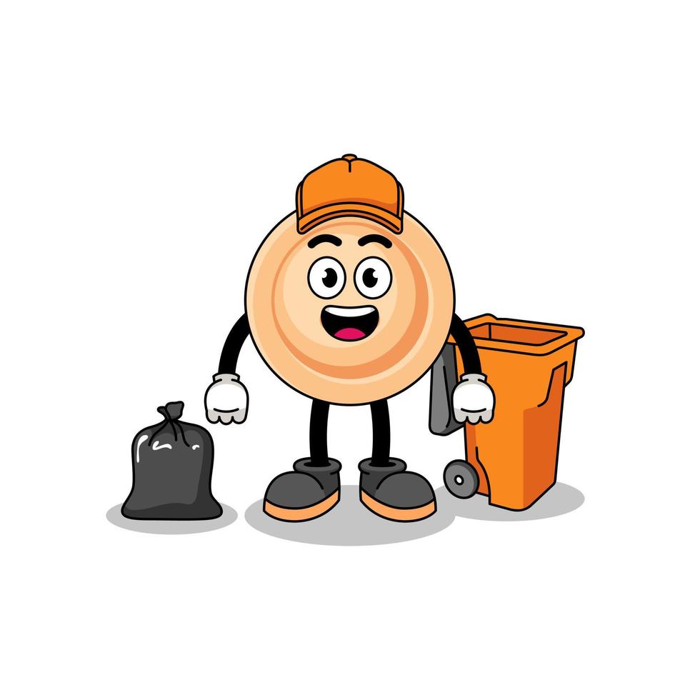 Illustration of button cartoon as a garbage collector vector