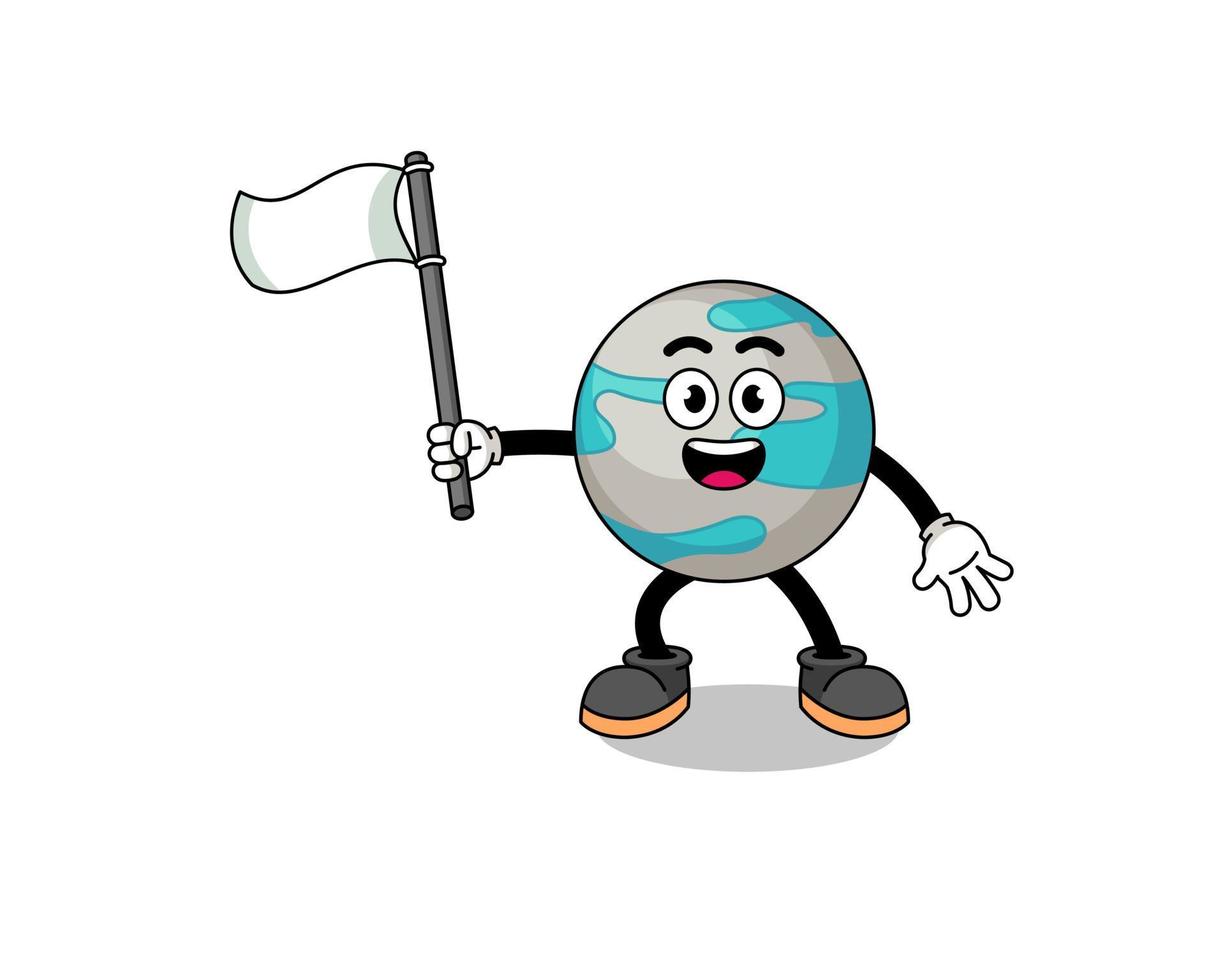 Cartoon Illustration of planet holding a white flag vector