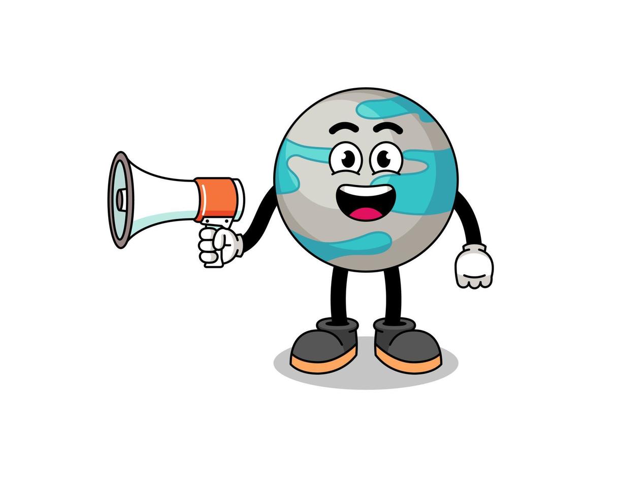 planet cartoon illustration holding megaphone vector