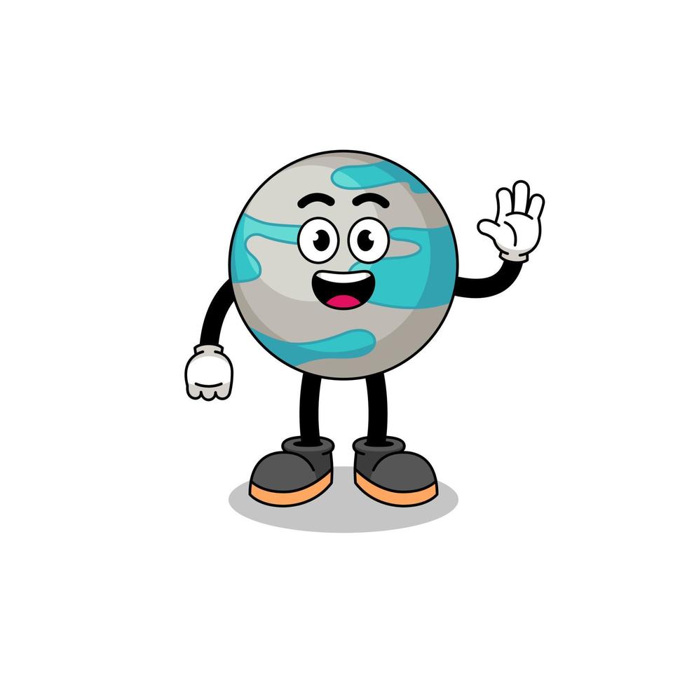 planet cartoon doing wave hand gesture vector