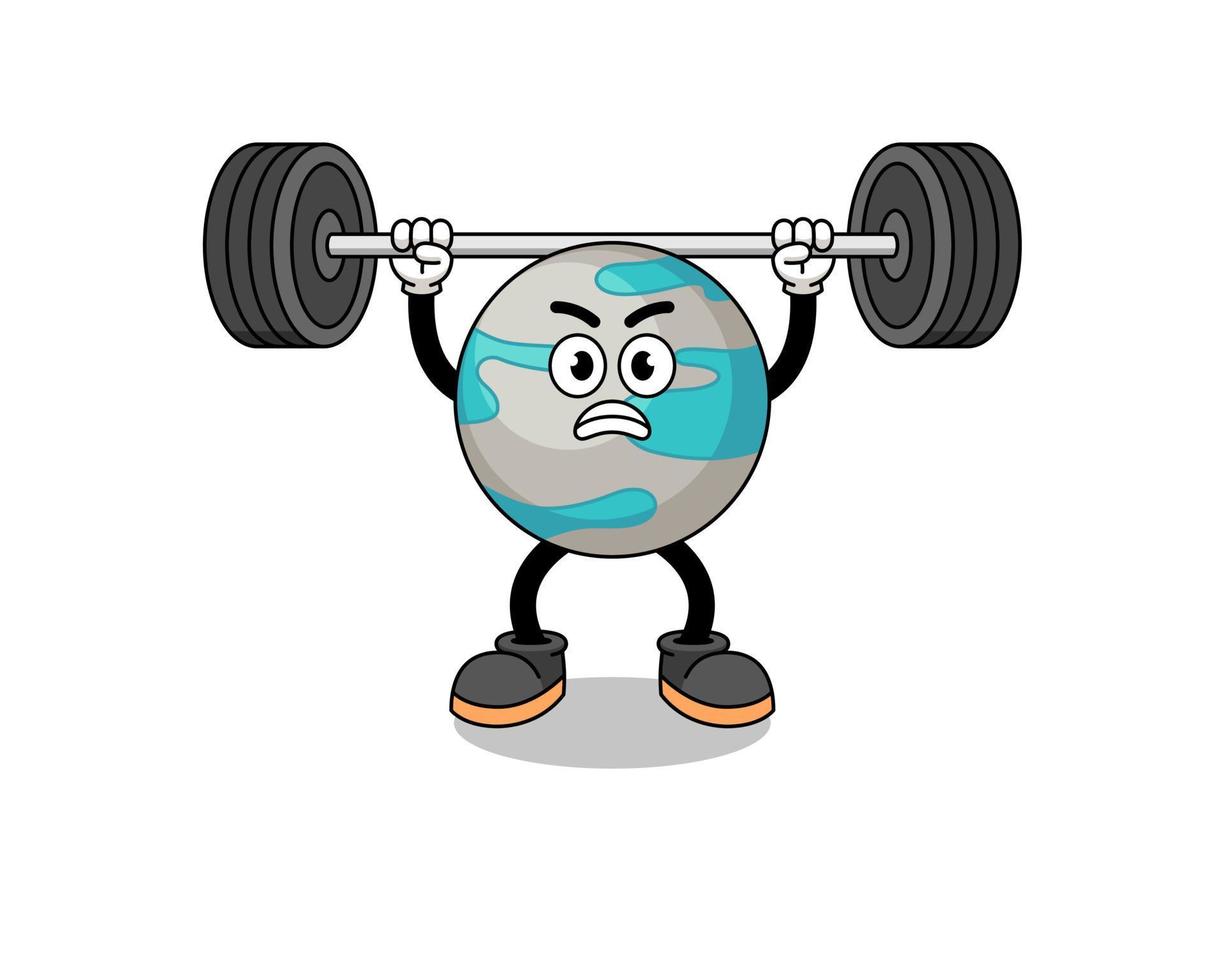 planet mascot cartoon lifting a barbell vector