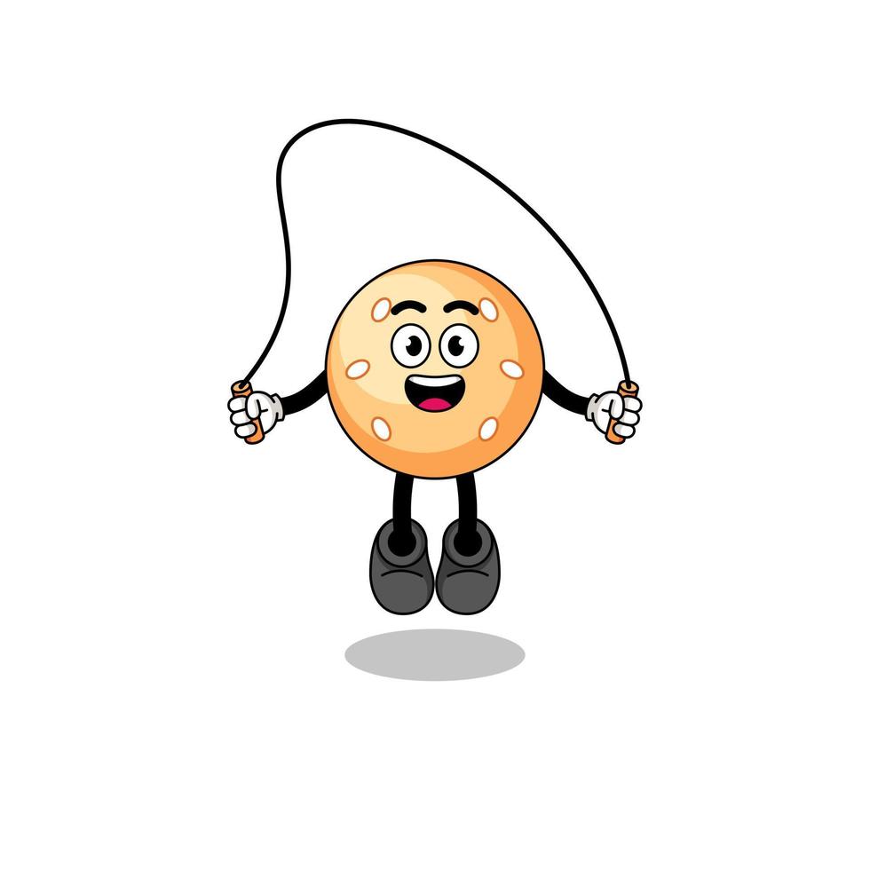 sesame ball mascot cartoon is playing skipping rope vector
