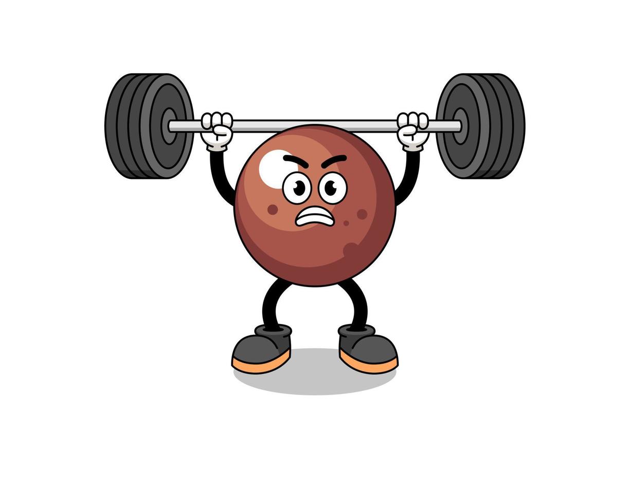 chocolate ball mascot cartoon lifting a barbell vector