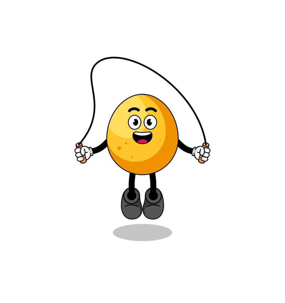 golden egg mascot cartoon is playing skipping rope vector