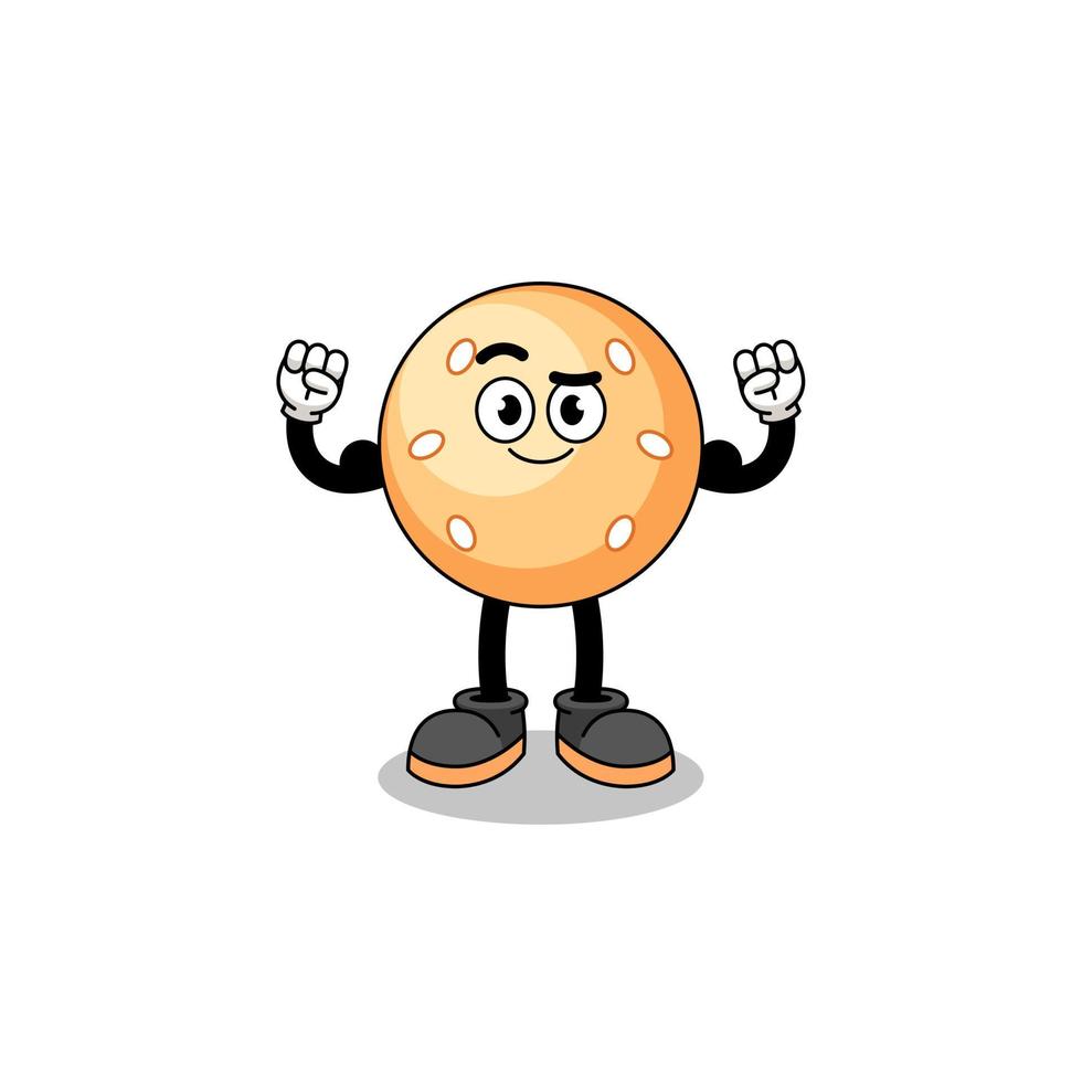 Mascot cartoon of sesame ball posing with muscle vector