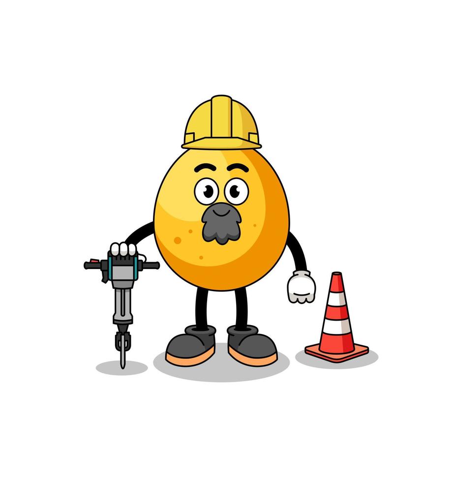 Character cartoon of golden egg working on road construction vector