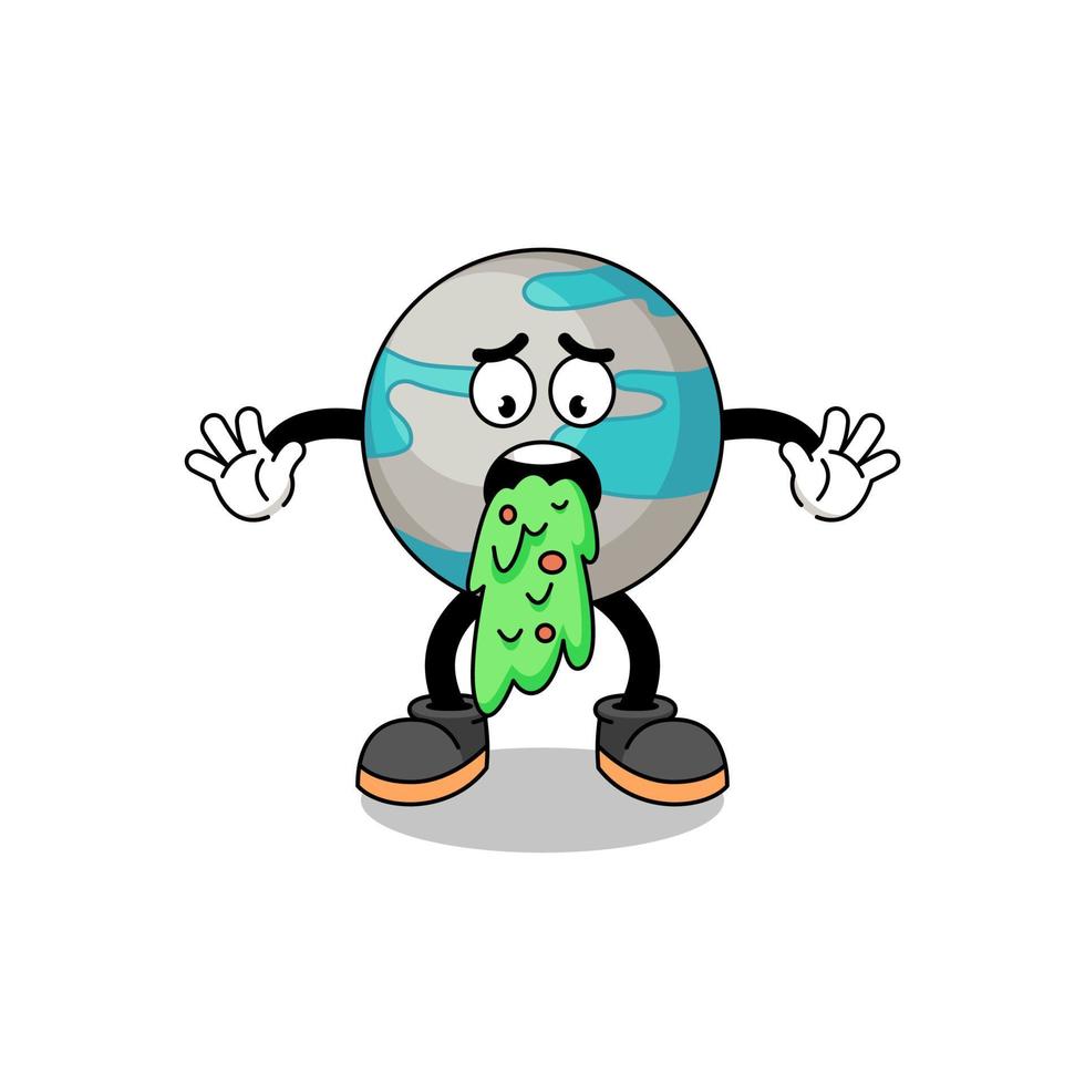 planet mascot cartoon vomiting vector