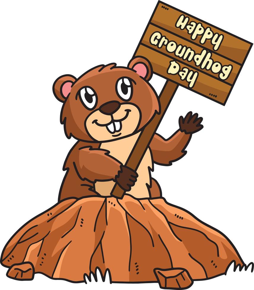 Groundhog with Placard Cartoon Colored Clipart vector