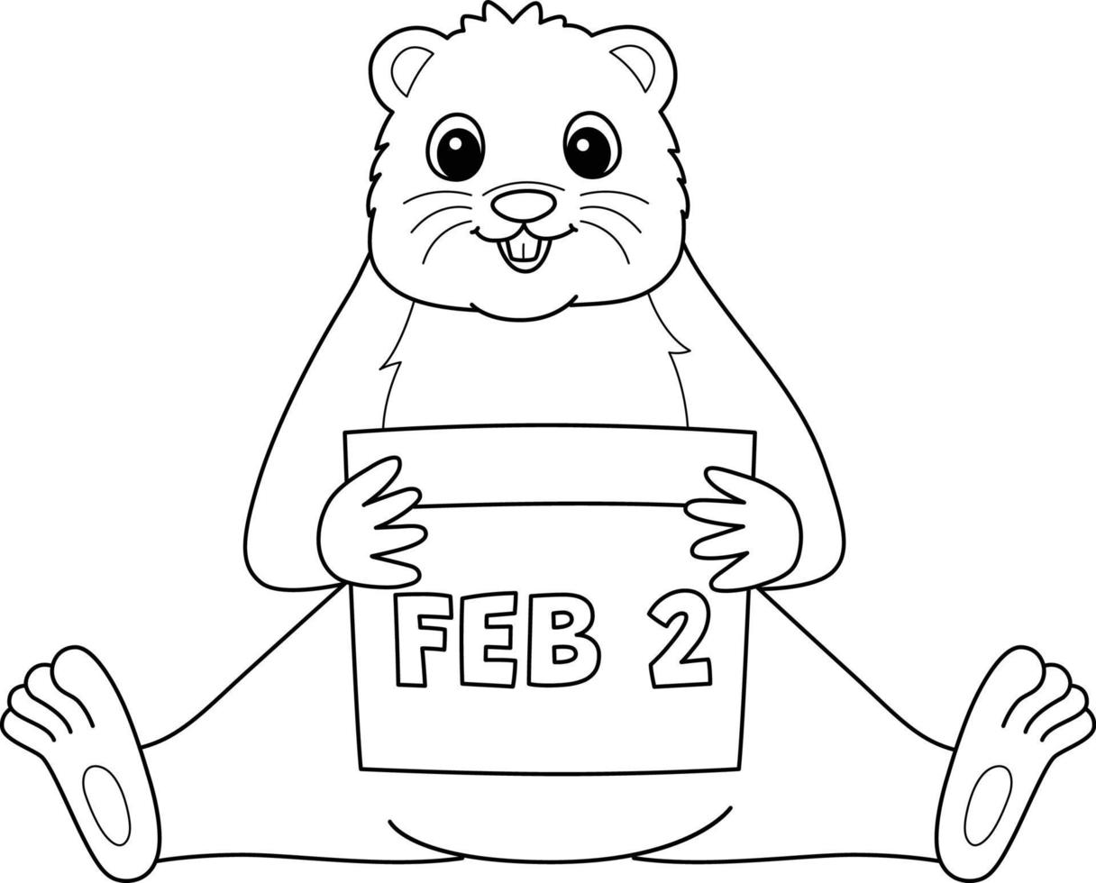 Groundhog Holding Calendar Isolated Coloring vector