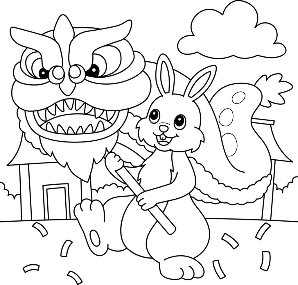 conejo dragón bailando página para colorear para niños vector