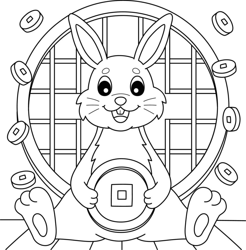 Rabbit Holding Coin Coloring Page for Kids vector