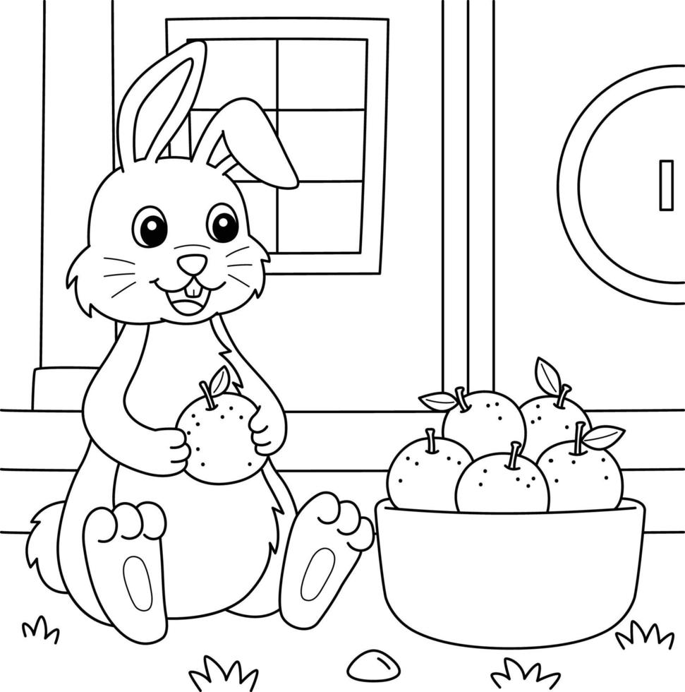 Rabbit Holding Mandarin Orange Coloring Page for Kids vector