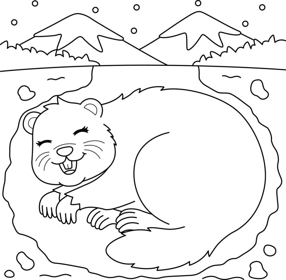marmota hibernando página para colorear para niños vector