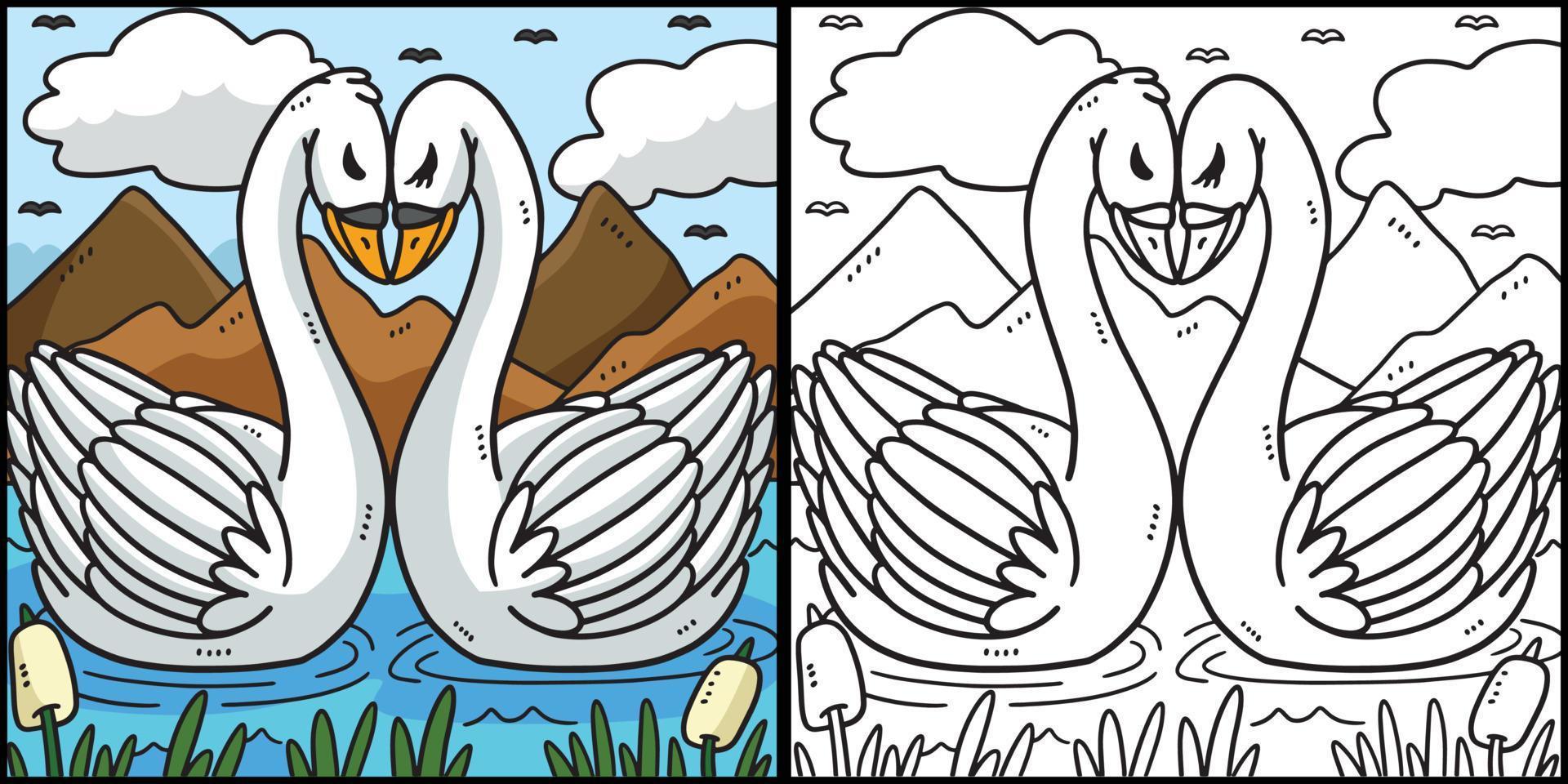 Valentines Day Love Swans Coloring Illustration vector