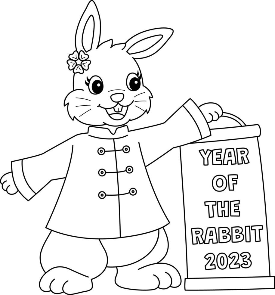 conejo sosteniendo linterna china aislado para colorear vector