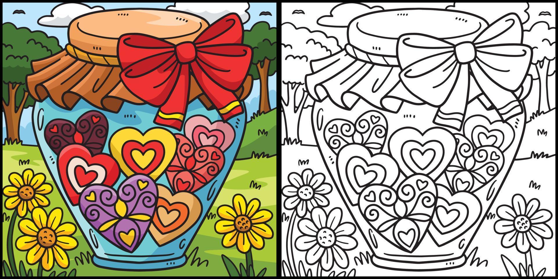 Jar of Hearts Coloring Page Colored Illustration vector