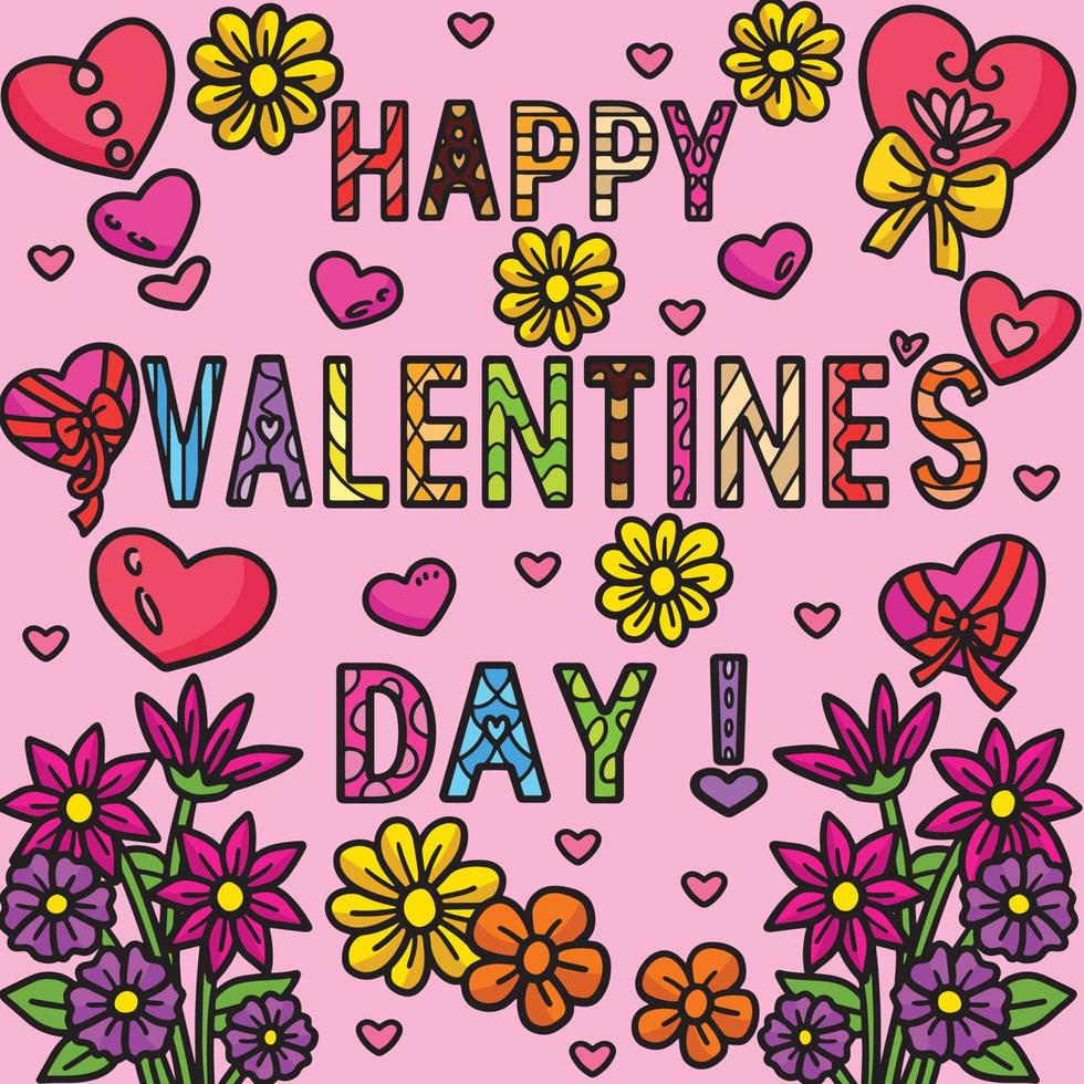 Happy Valentines Day Colored Cartoon Illustration vector