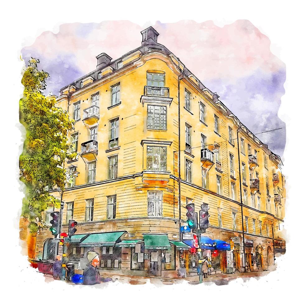 Stockholm Sweden Watercolor sketch hand drawn illustration vector