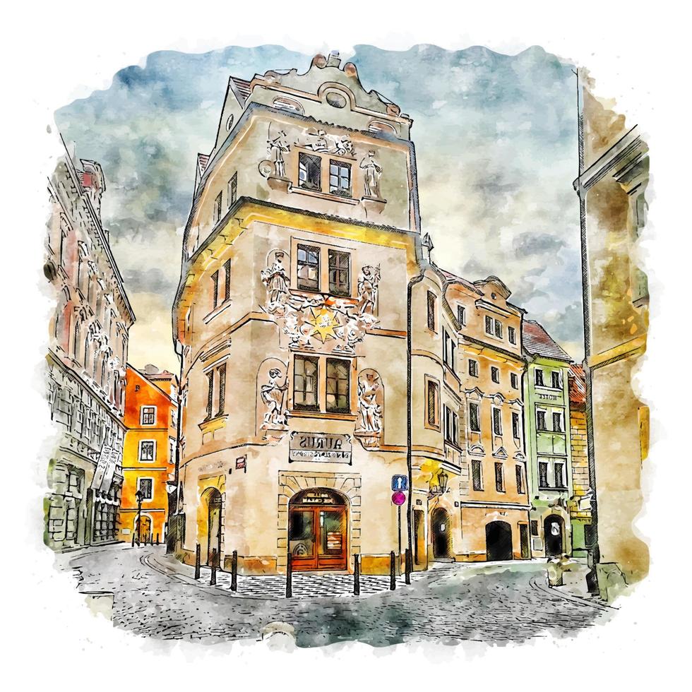 Prague Czech Republic Watercolor sketch hand drawn illustration vector