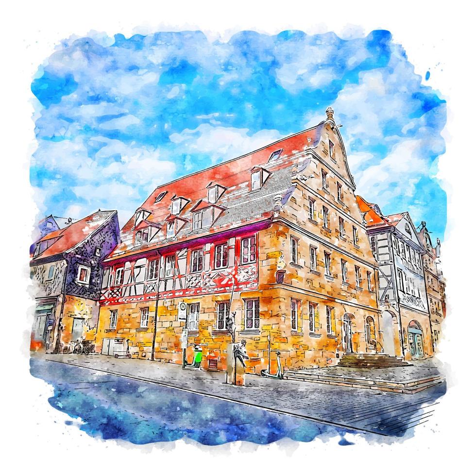 Furth Germany Watercolor sketch hand drawn illustration vector