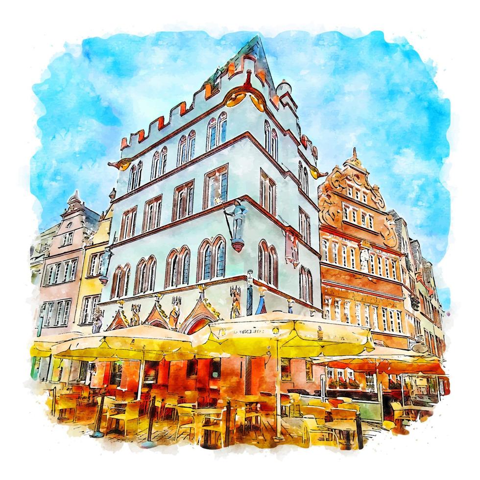 Architecture Germany Watercolor sketch hand drawn illustration vector