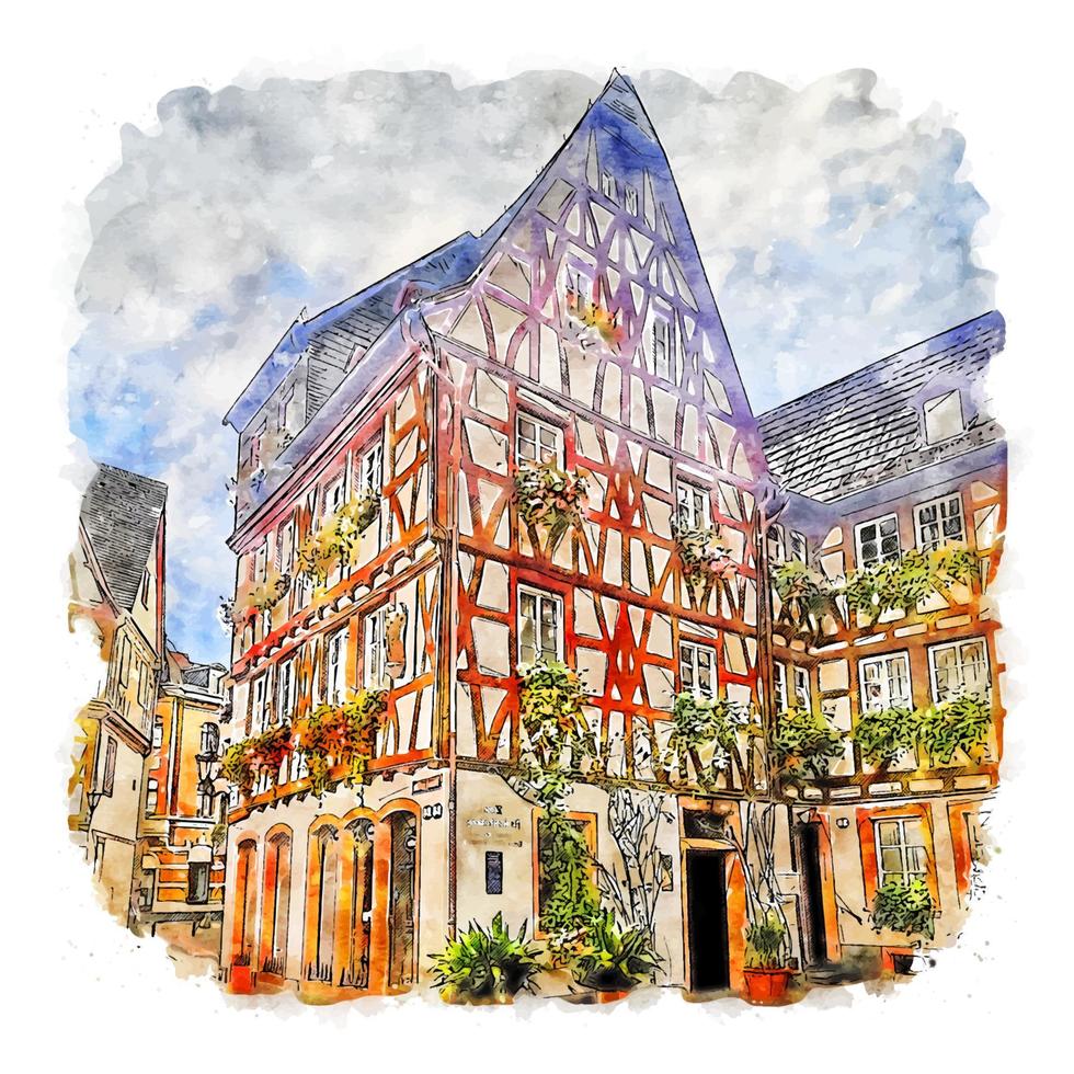Mainz Germany Watercolor sketch hand drawn illustration vector
