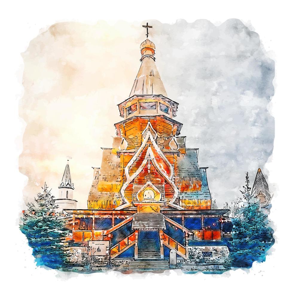 Moscow Russia Watercolor sketch hand drawn illustration vector