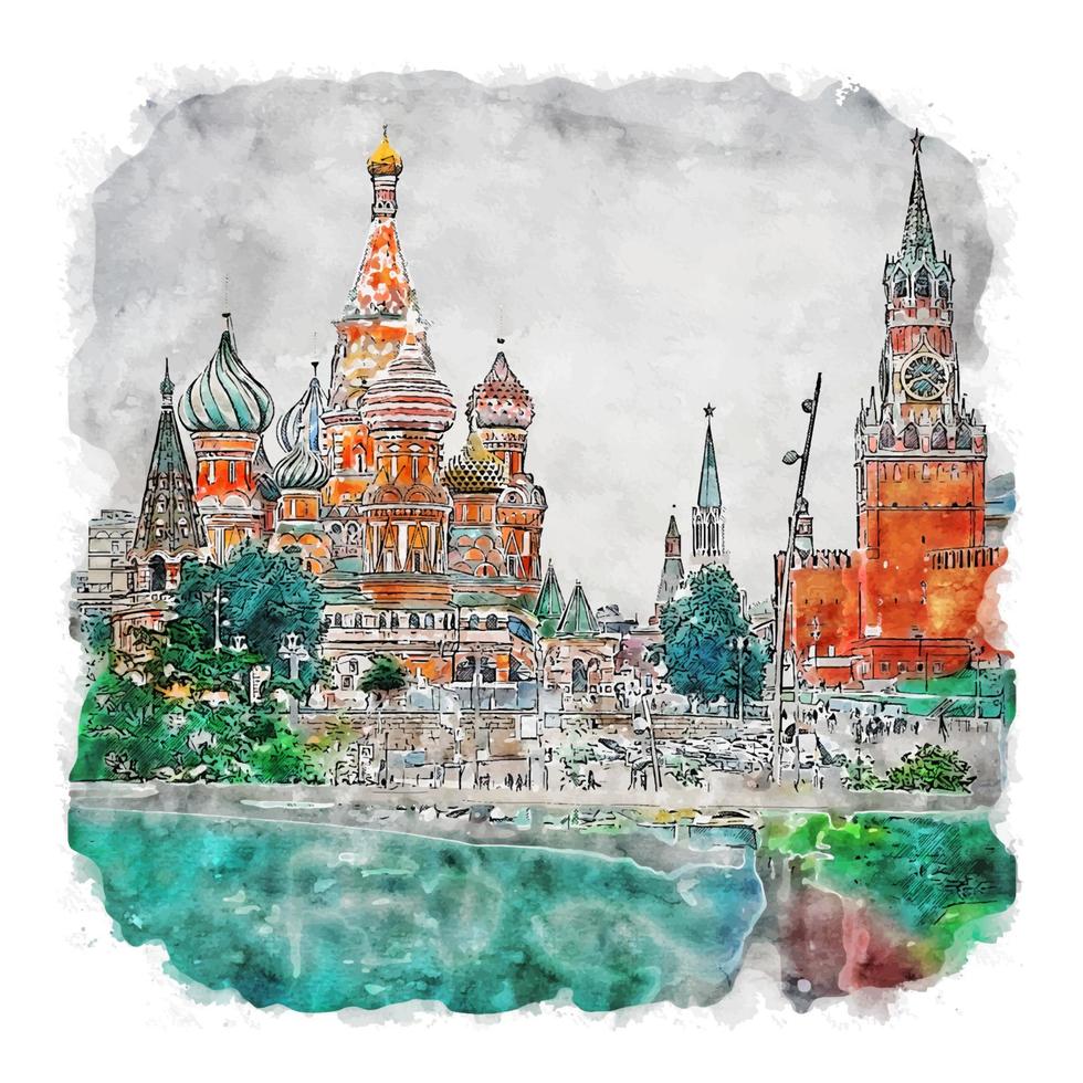 Moscow Russia Watercolor sketch hand drawn illustration vector