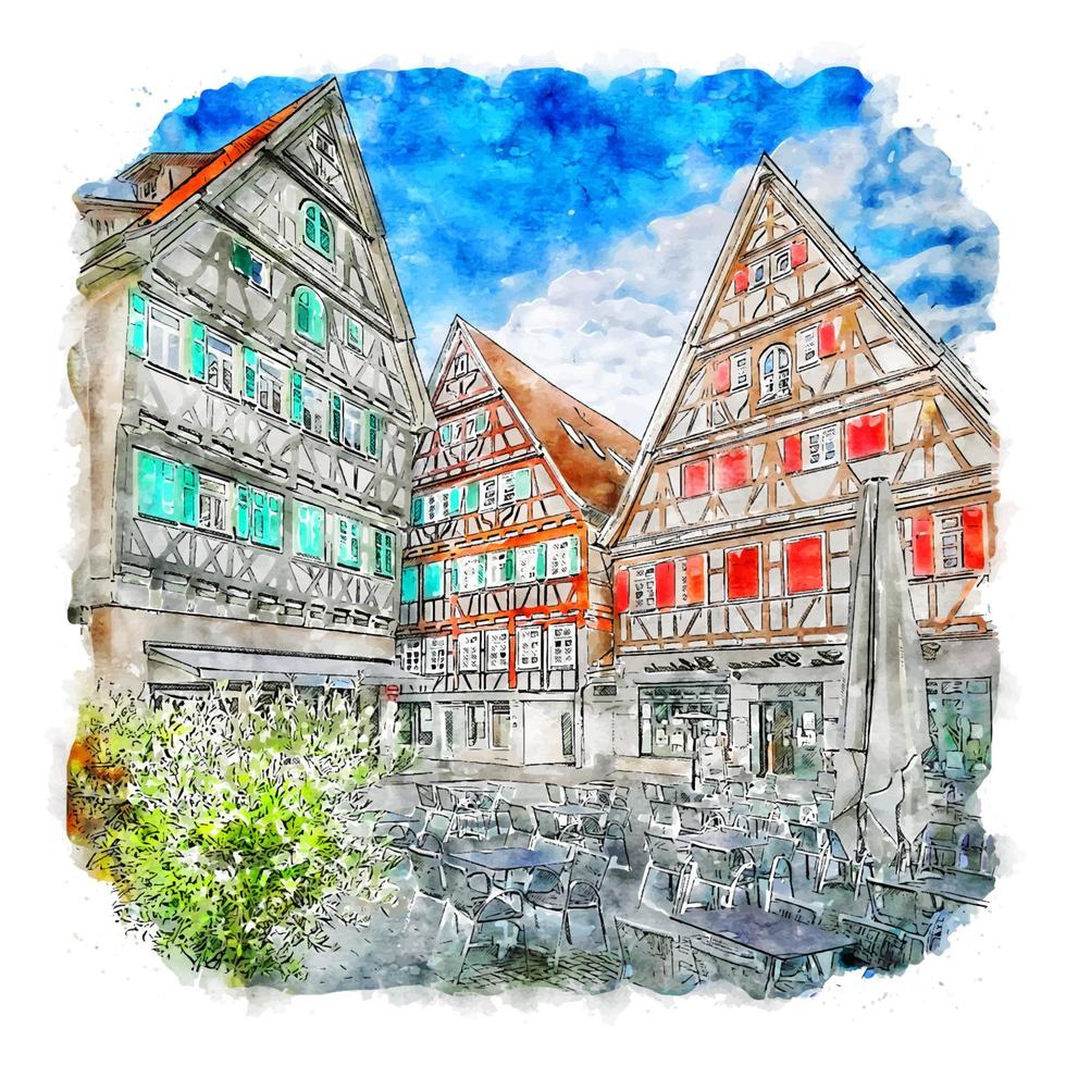 Baden Wurttemberg Germany Watercolor sketch hand drawn illustration vector