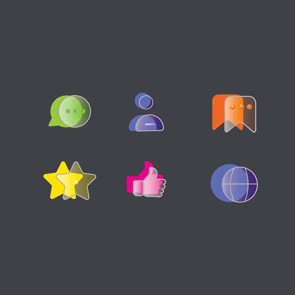 Glassmorphic  style icon set collection vector