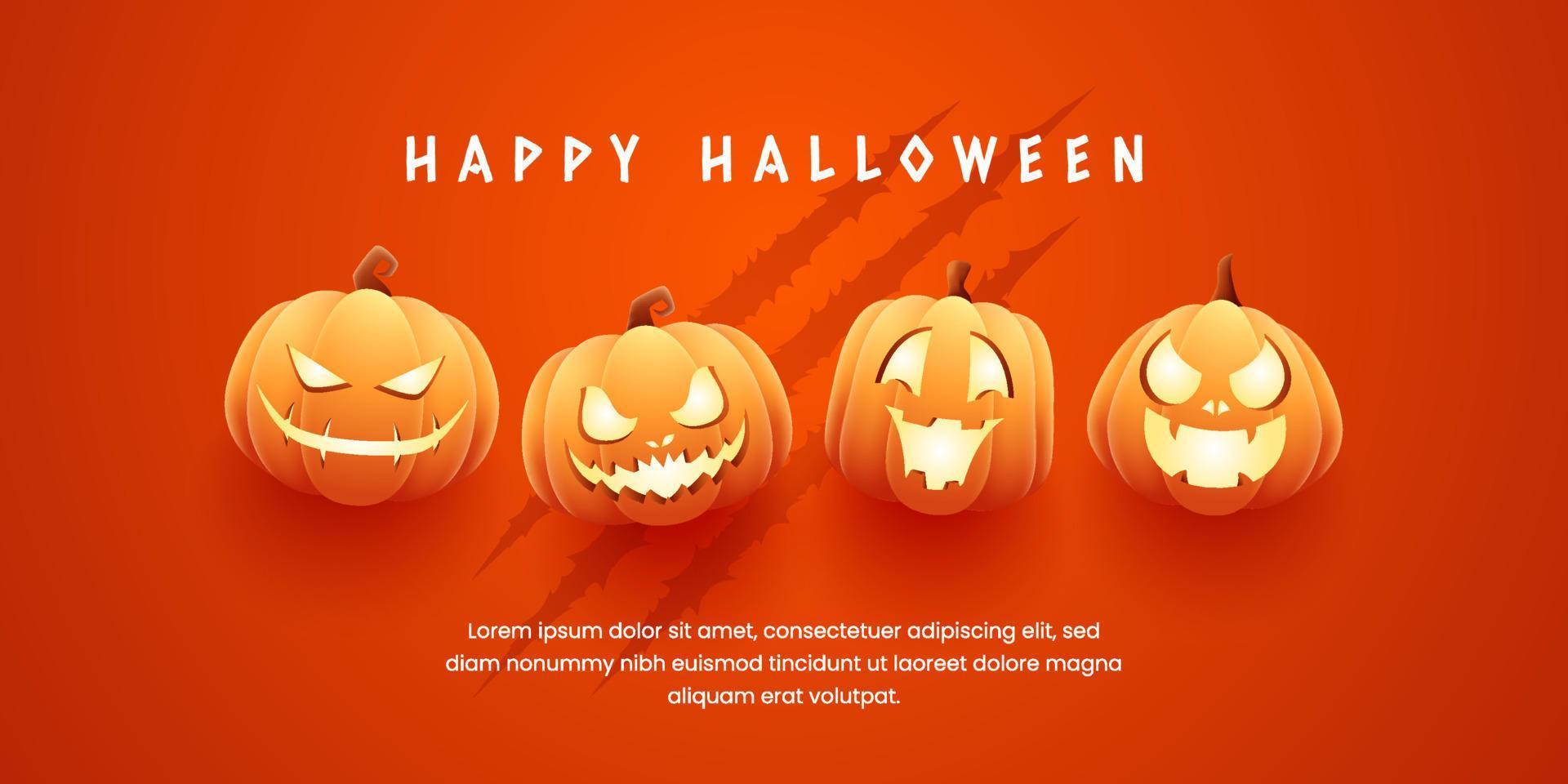 3d Set of Scary Halloween Pumpkin with Scar Background vector