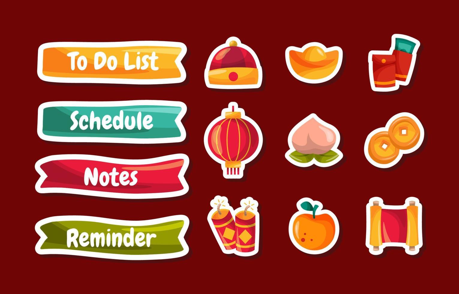 Chinese New Year Cute Doodle Journal Sticker Collection vector