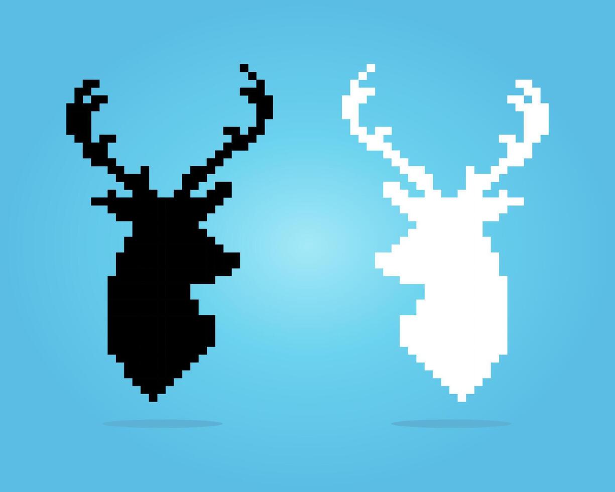 8 bit pixel deer. Animal for asset games and Cross Stitch patterns in vector illustrations.