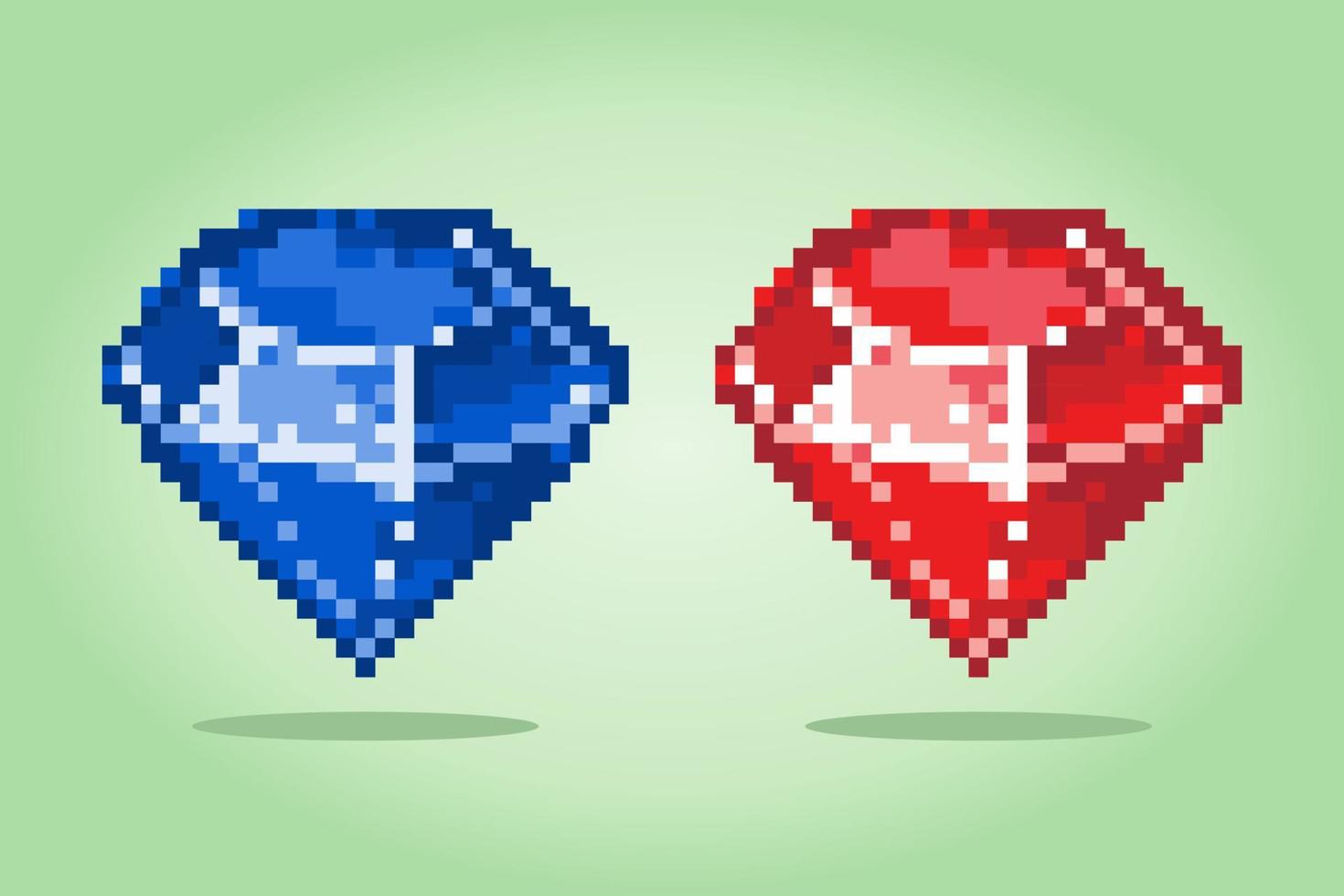 8 bit diamond pixels. Stone items for asset games in vector illustrations.