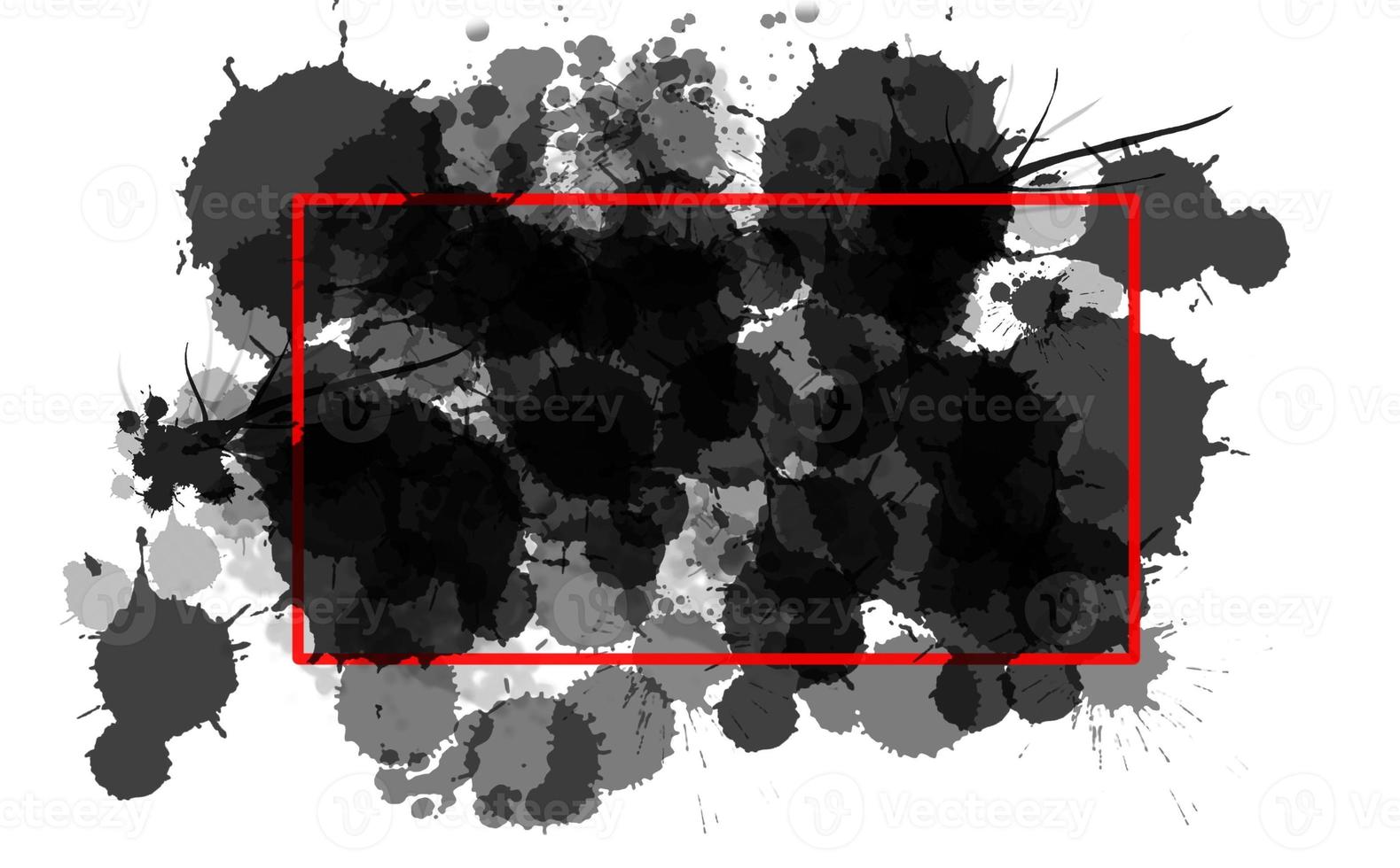 backdrop black drops on white background, Abstract black white watercolor splashes and red frame photo