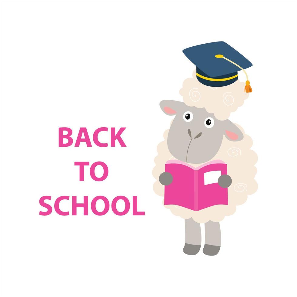 illustration vector graphic cute white sheep back to school