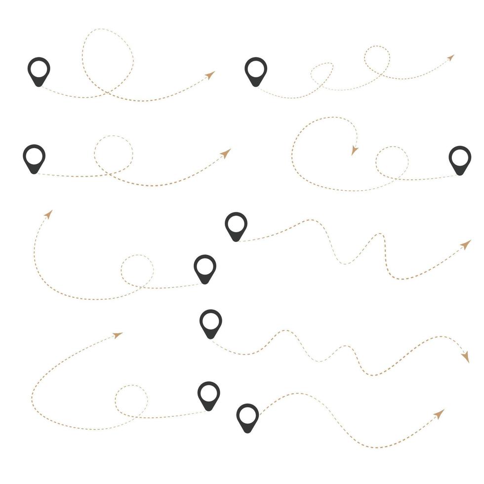 Set of dashed line airplane route with location icon flat design vector