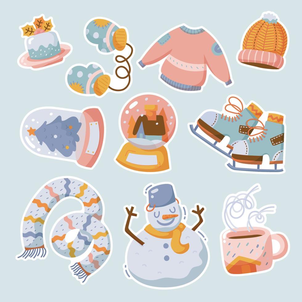 colección de pegatinas de invierno para diario y planificador vector