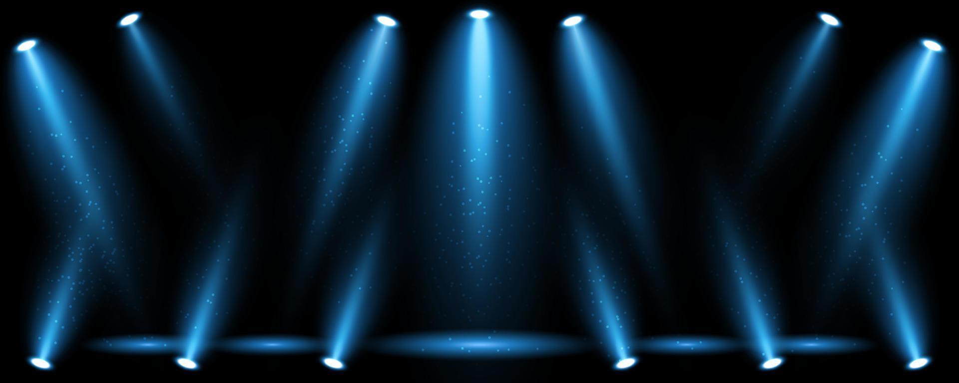 Blue light beams on black background vector
