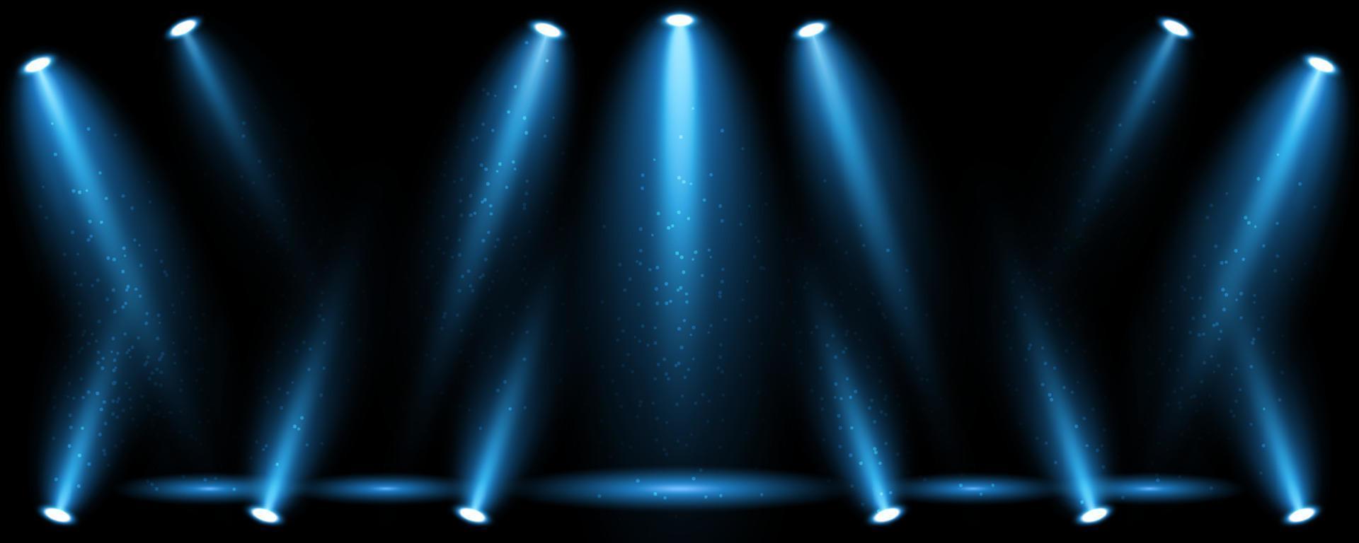 Blue light beams on black background vector