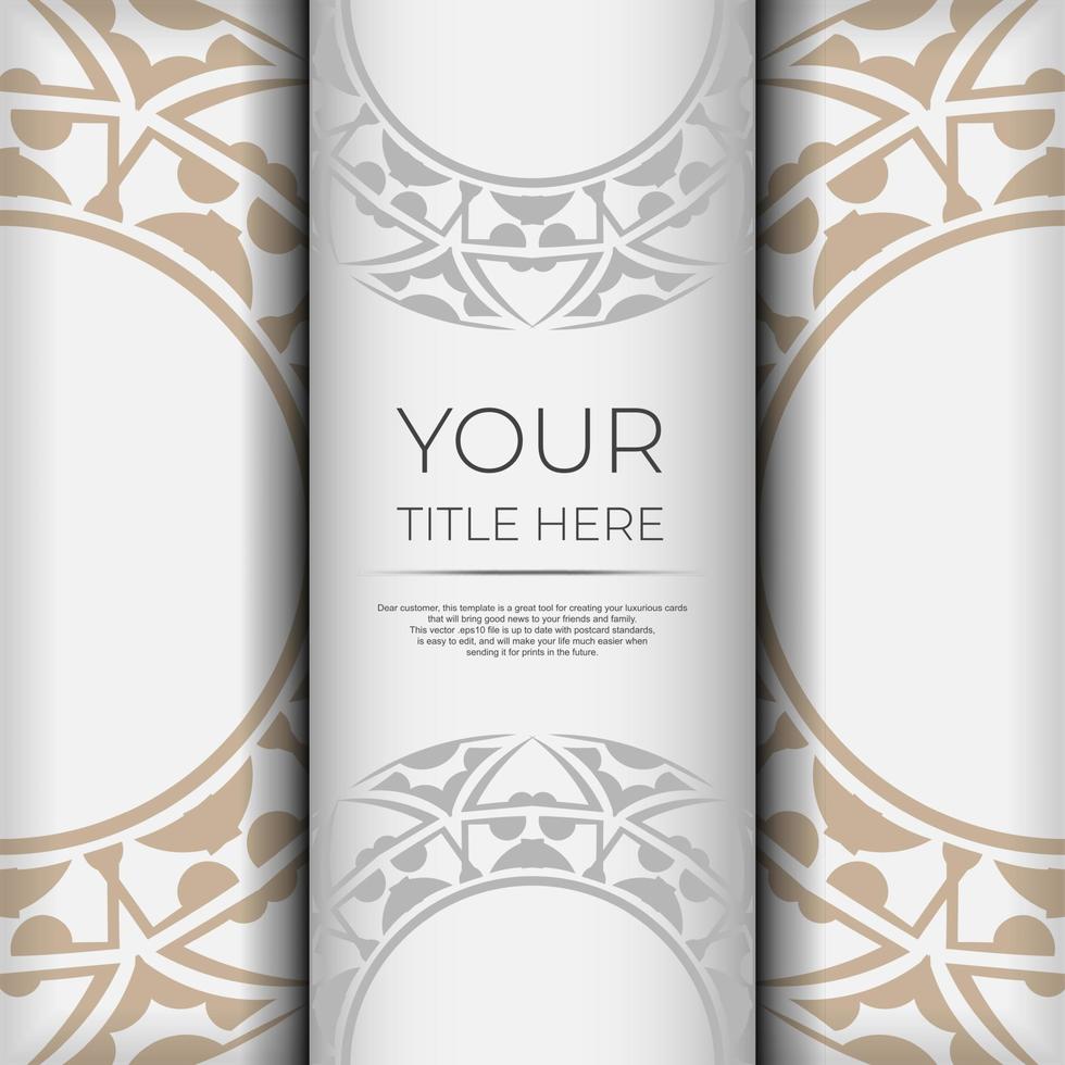 Luxurious Template for print design postcard White color with ornament. Vector Preparing invitation card with place for your text and abstract patterns.