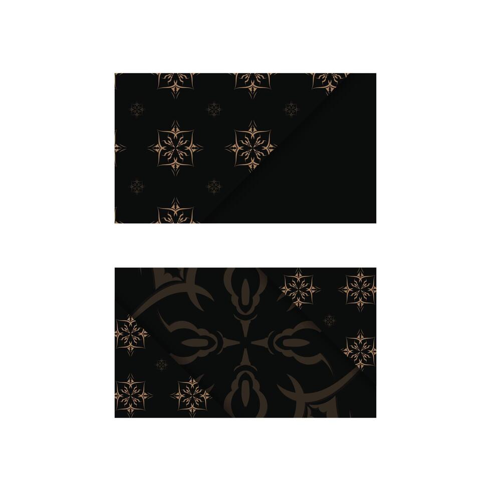Black business card with luxurious brown ornament for your contacts. vector