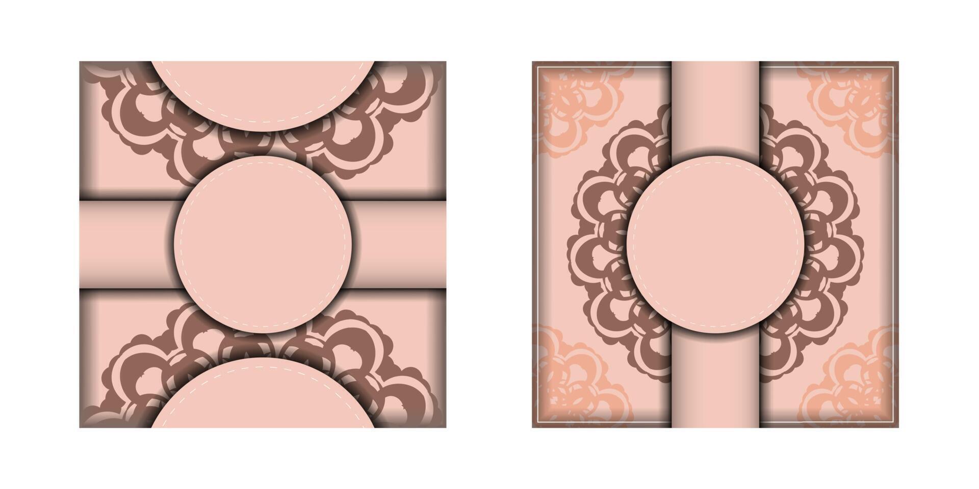 Pink greeting card with Indian pattern for your congratulations. vector