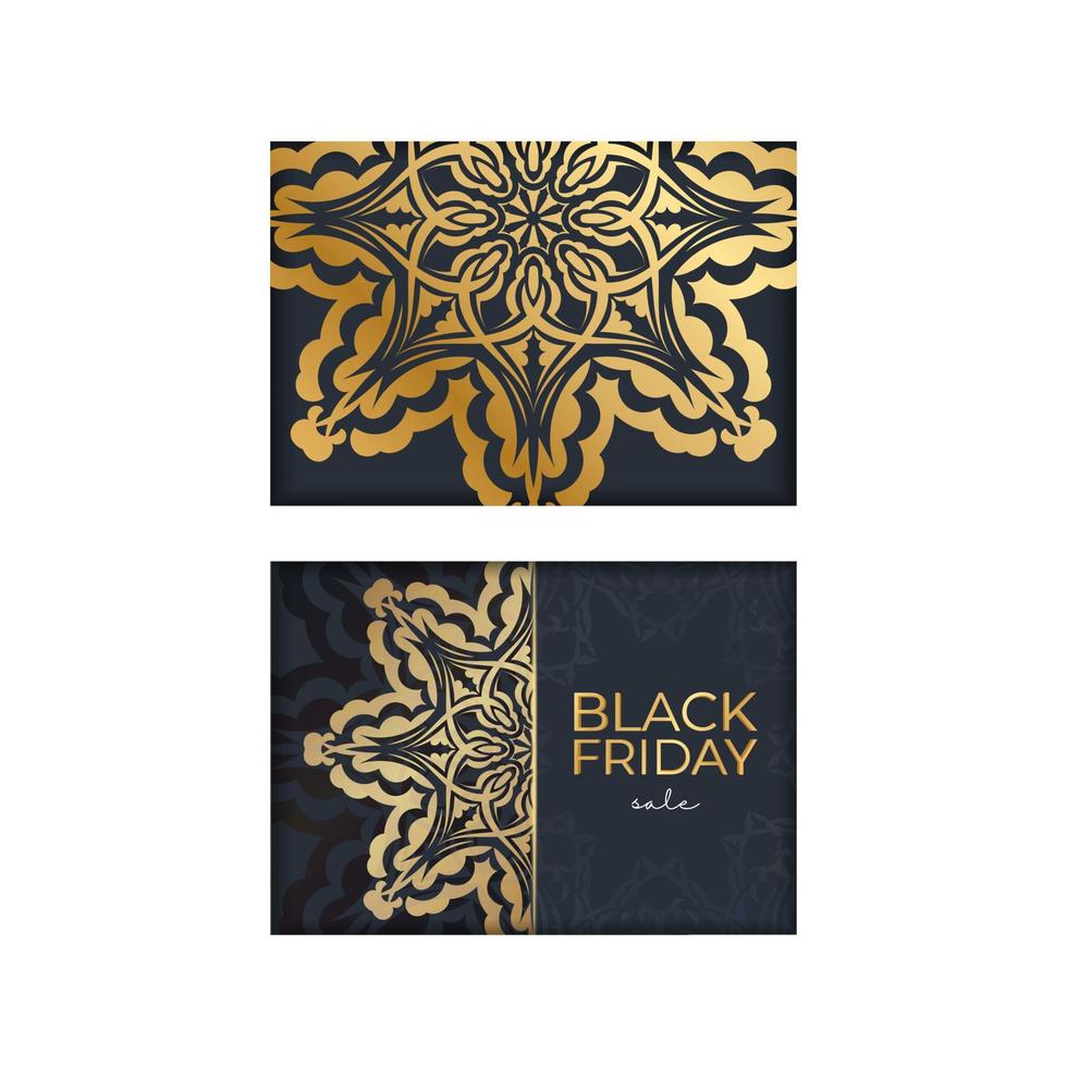 Advertising template for black friday dark blue color with vintage gold pattern vector