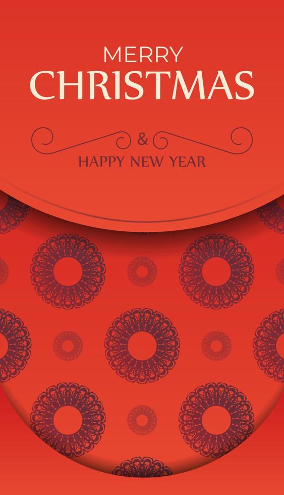 folleto rojo de feliz año nuevo con un patrón burdeos vintage vector