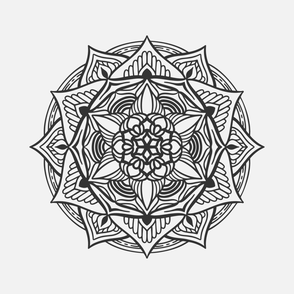 Ornamental round pattern. Black outline mandala on white background. Vector illustration.