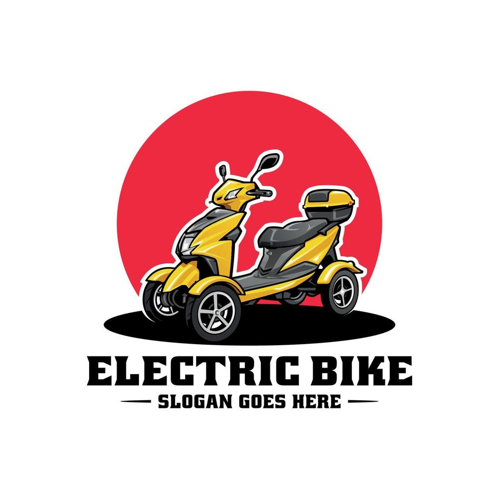 vector de logotipo de ciclomotor de tres ruedas de scooter eléctrico amarillo