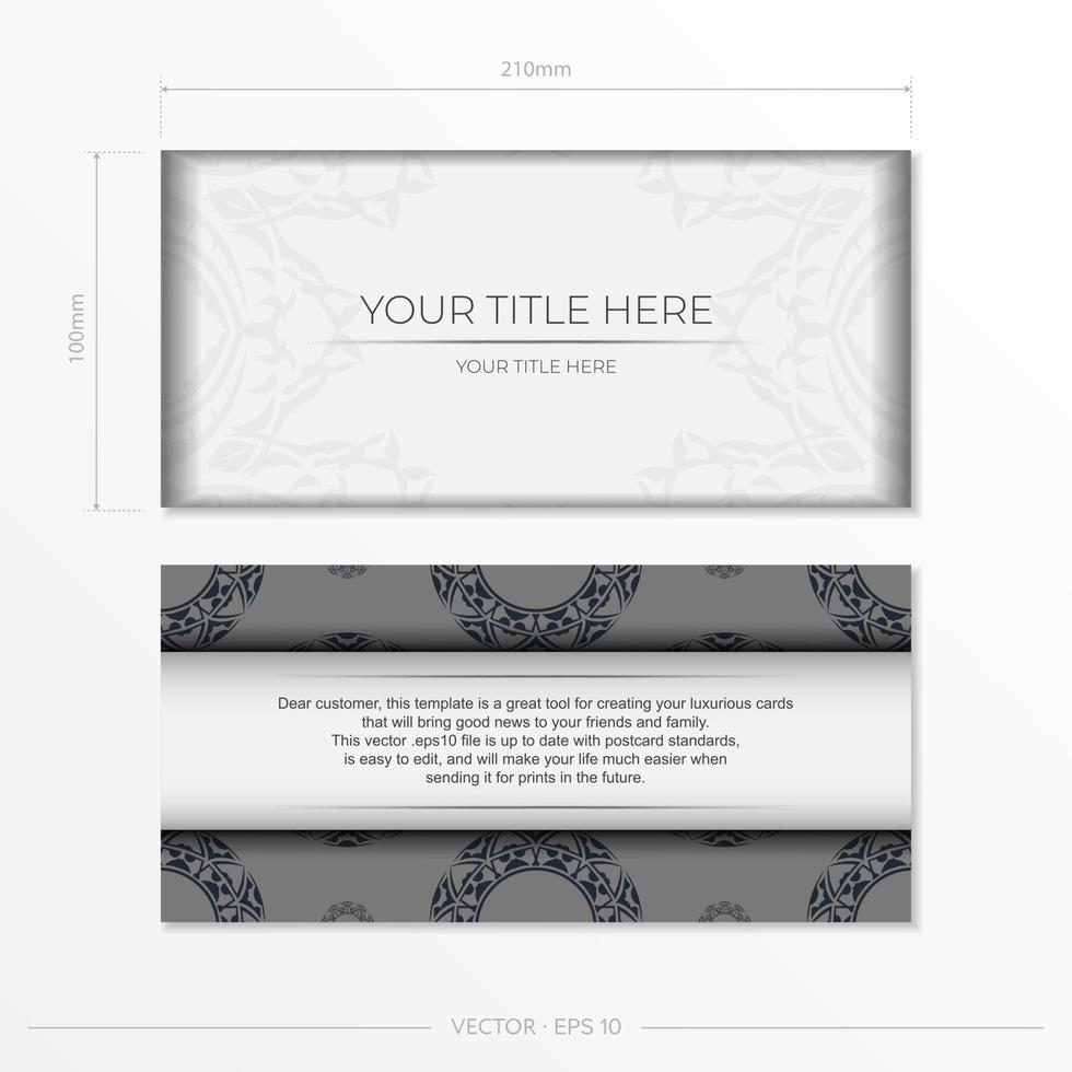 Luxurious Template for print design postcards White colors with patterns. Vector Preparation of invitation card with place for your text and abstract ornament.