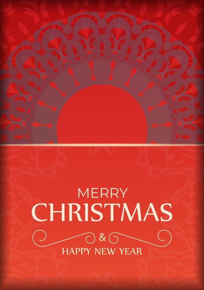 Holiday card Merry Christmas Red color with winter burgundy ornament vector