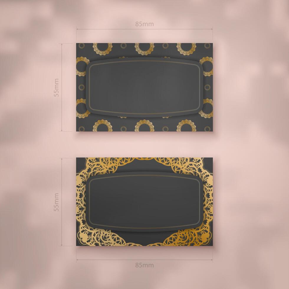 Presentable business card in black with vintage gold ornaments for your contacts. vector